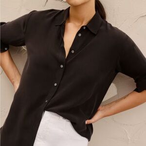Everlane Washable Clean Silk Relaxed Shirt Black XS 0
